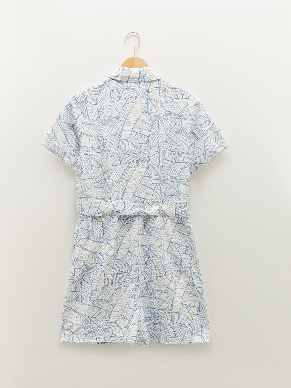 Mavi Gömlek Yaka Desenli Kısa Kollu Kadın Tulum-6