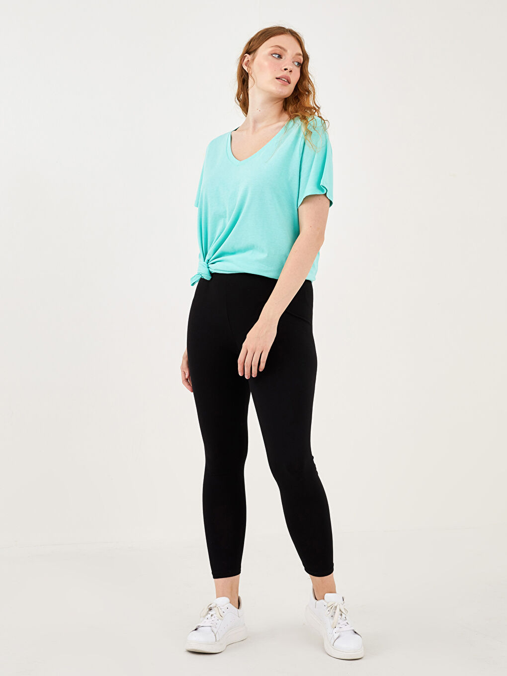 Siyah Kadın Büyük Beden Beli Lastikli Düz Tayt-2