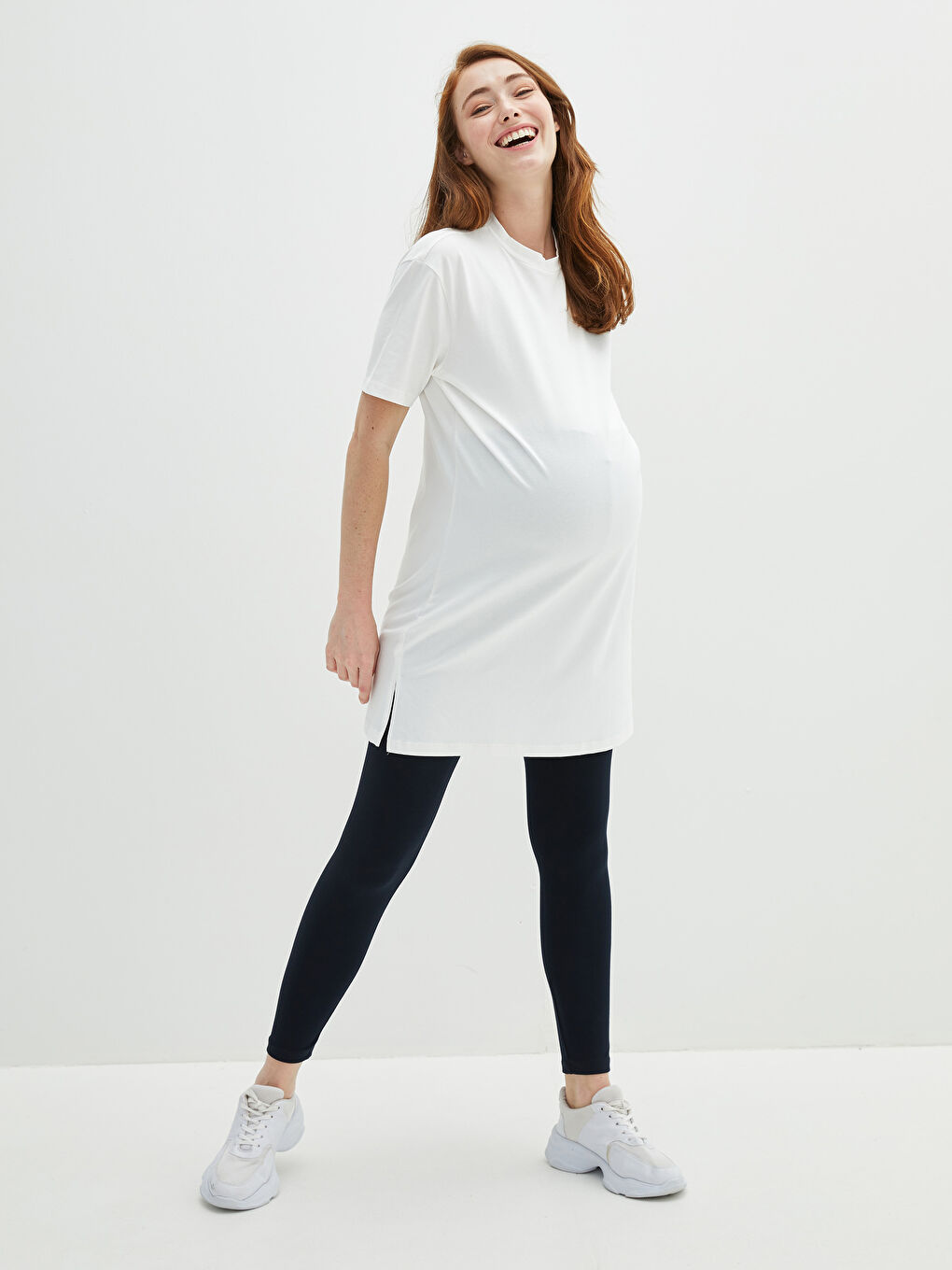 Lacivert Karın Panelli Düz Hamile Tayt-1