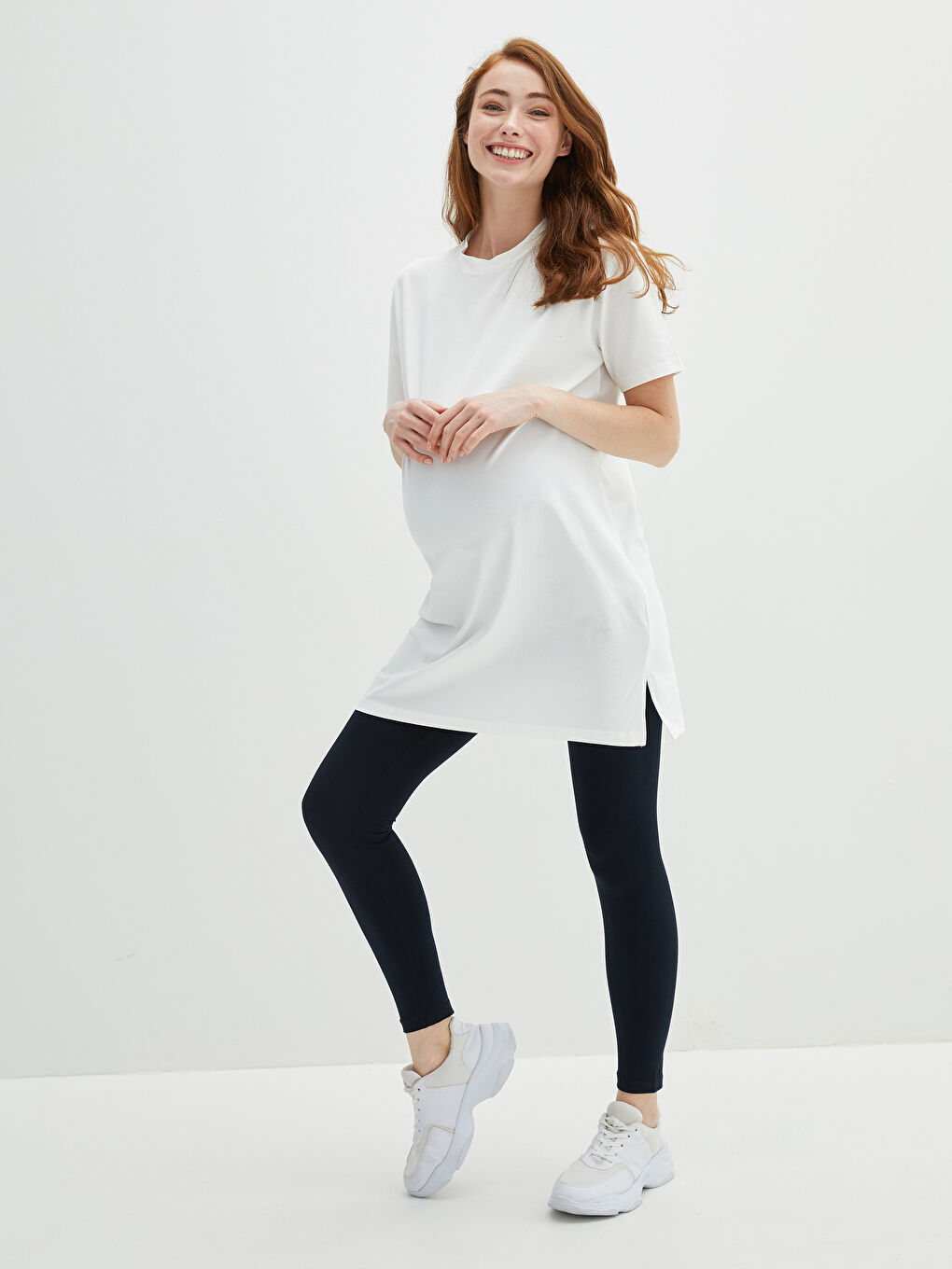 Lacivert Karın Panelli Düz Hamile Tayt-4