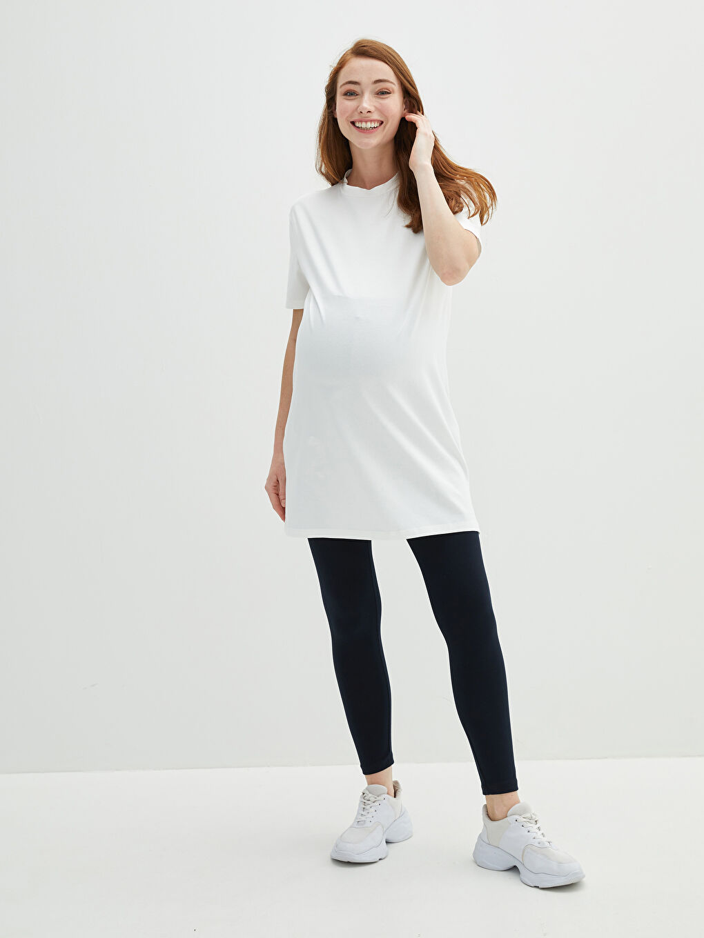 Lacivert Karın Panelli Düz Hamile Tayt