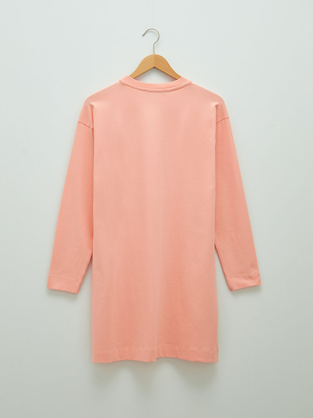 Pembe Bisiklet Yaka Düz Uzun Kollu Hamile Tunik-7