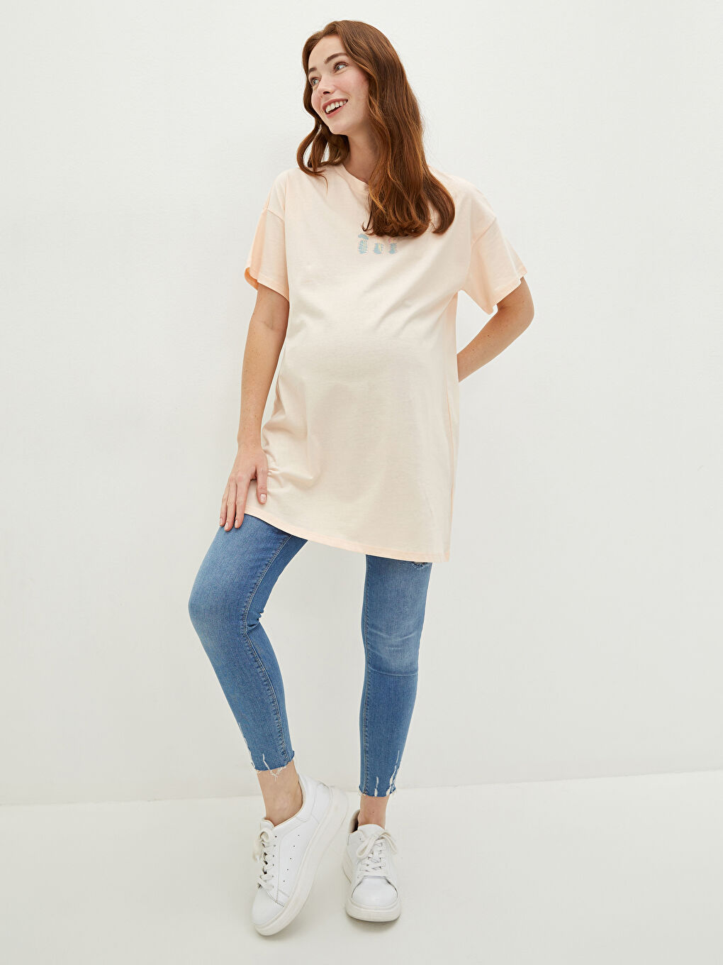 تونيك حوامل قطن بأكمام قصيرة ورقبة دائرية مطبوع-5