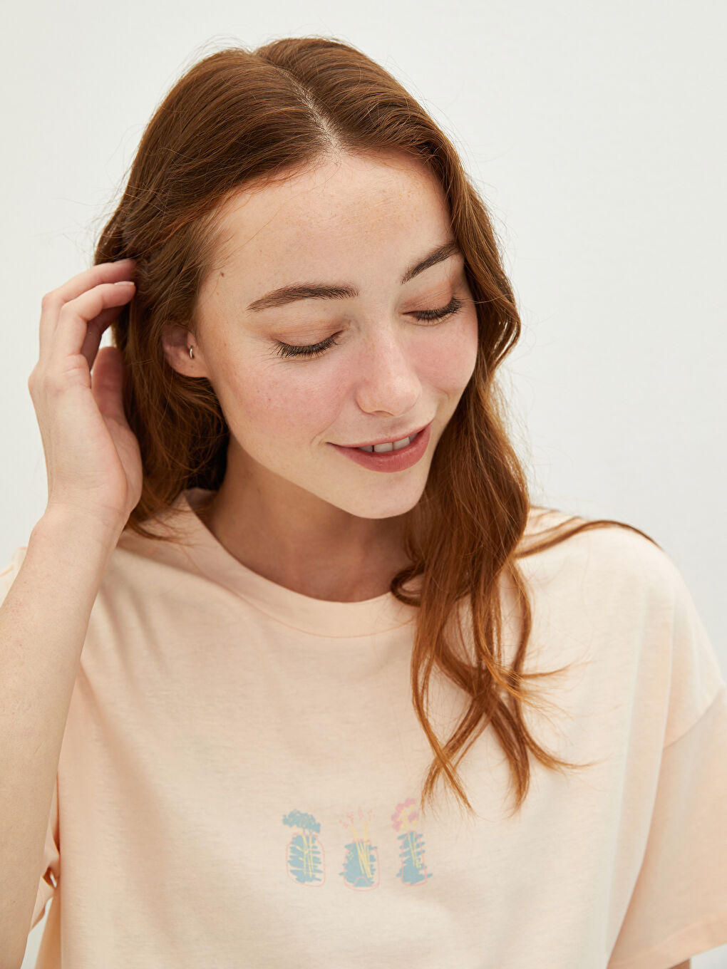 تونيك حوامل قطن بأكمام قصيرة ورقبة دائرية مطبوع-7