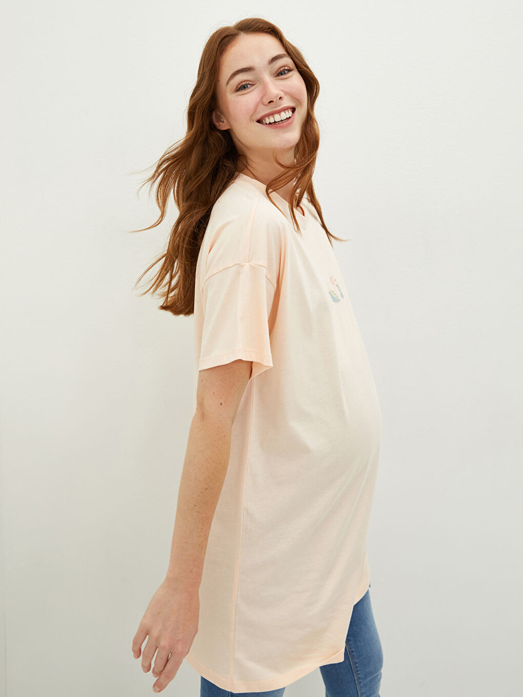 تونيك حوامل قطن بأكمام قصيرة ورقبة دائرية مطبوع-3