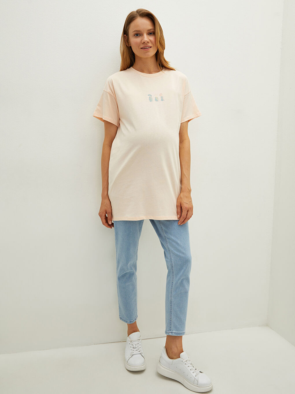 تونيك حوامل قطن بأكمام قصيرة ورقبة دائرية مطبوع-8