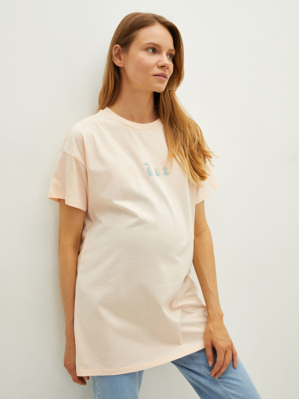 تونيك حوامل قطن بأكمام قصيرة ورقبة دائرية مطبوع-2