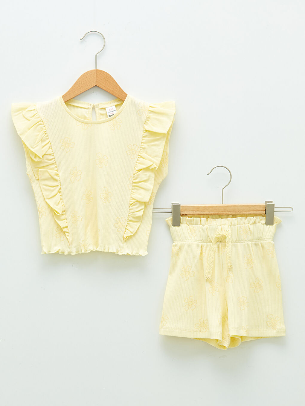 Sarı Bisiklet Yaka Basic Kız Bebek Tişört ve Şort 2'li Takım