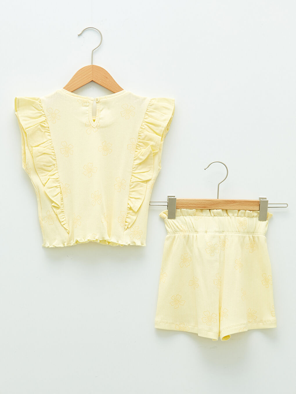 Sarı Bisiklet Yaka Basic Kız Bebek Tişört ve Şort 2'li Takım-1