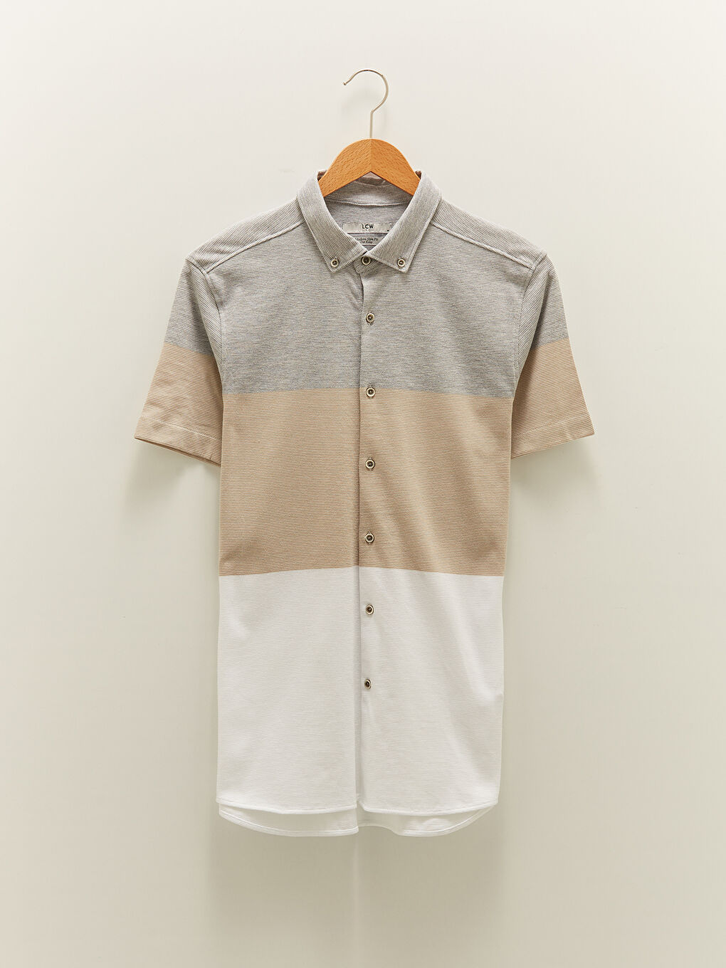 Gri Slim Fit Kısa Kollu Renk Bloklu Erkek Gömlek-5