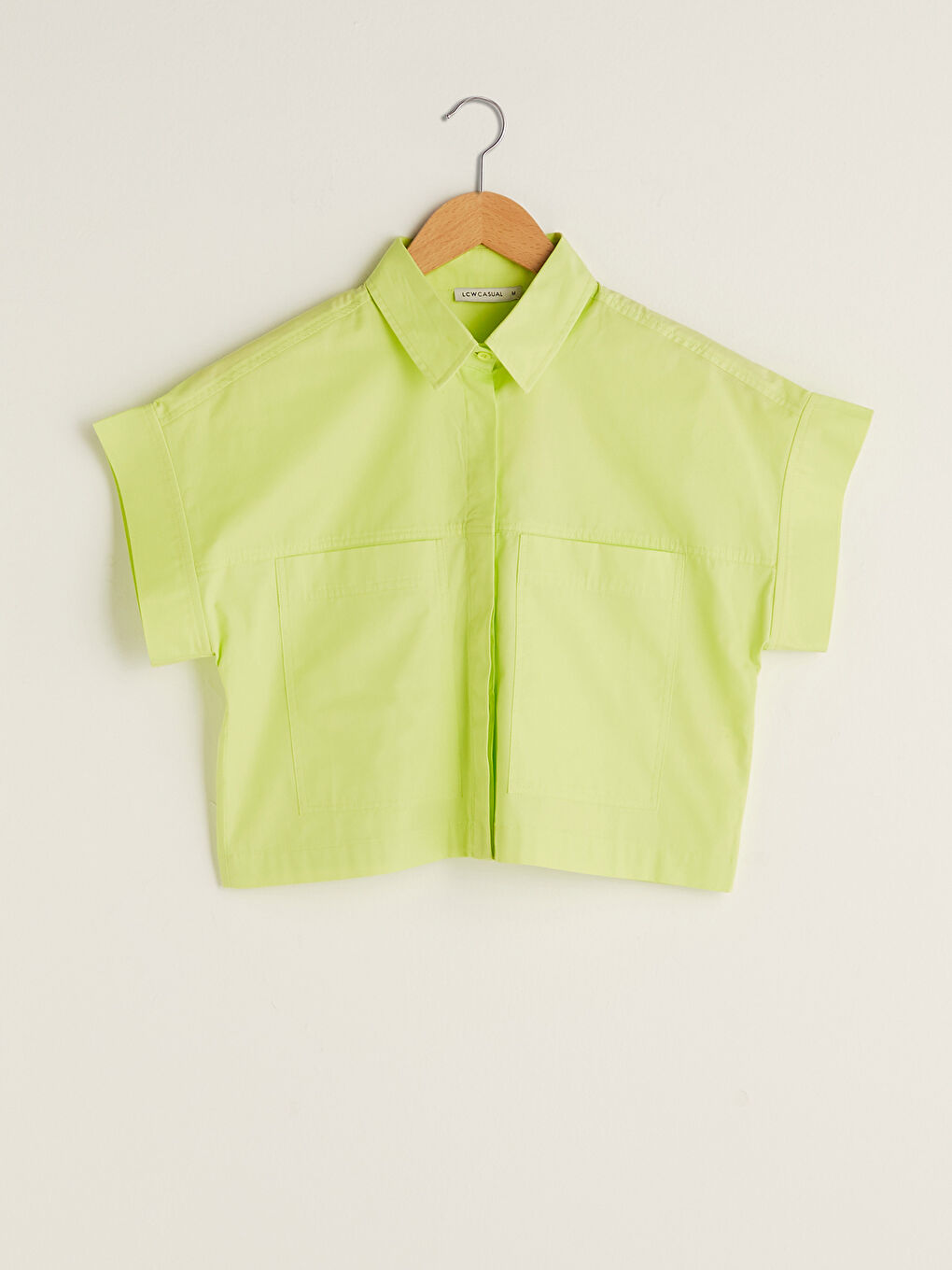 Pocket Detailed Short Sleeve Poplin Women's Shirt with Hidden Button Closure-5