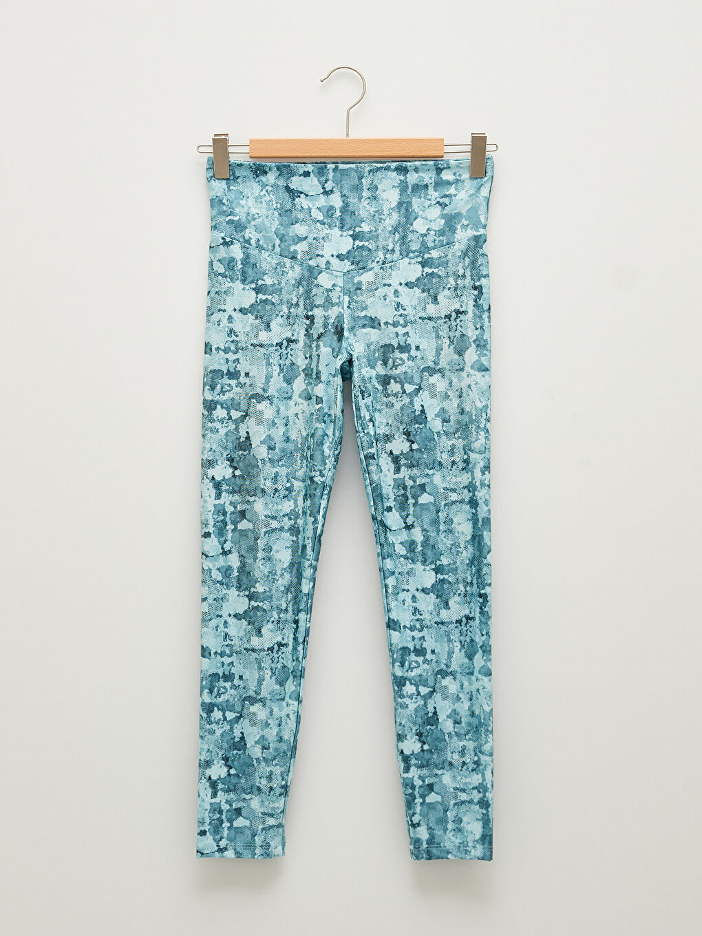 Turkuaz Beli Lastikli Desenli Kadın Spor Tayt-4