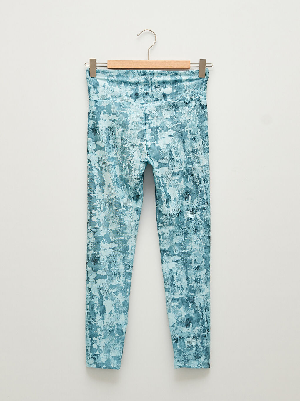 Turkuaz Beli Lastikli Desenli Kadın Spor Tayt-5