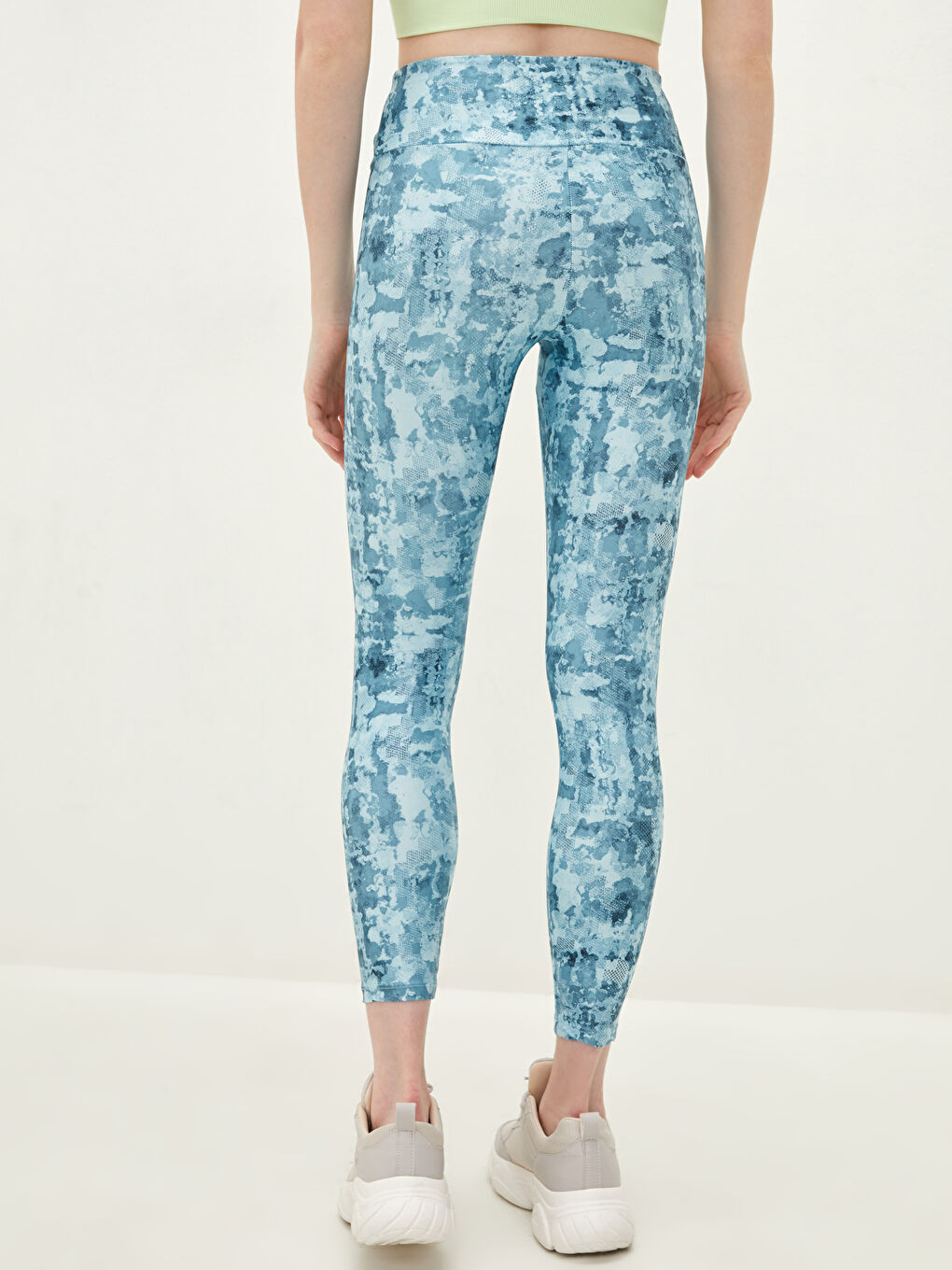 Turkuaz Beli Lastikli Desenli Kadın Spor Tayt-2