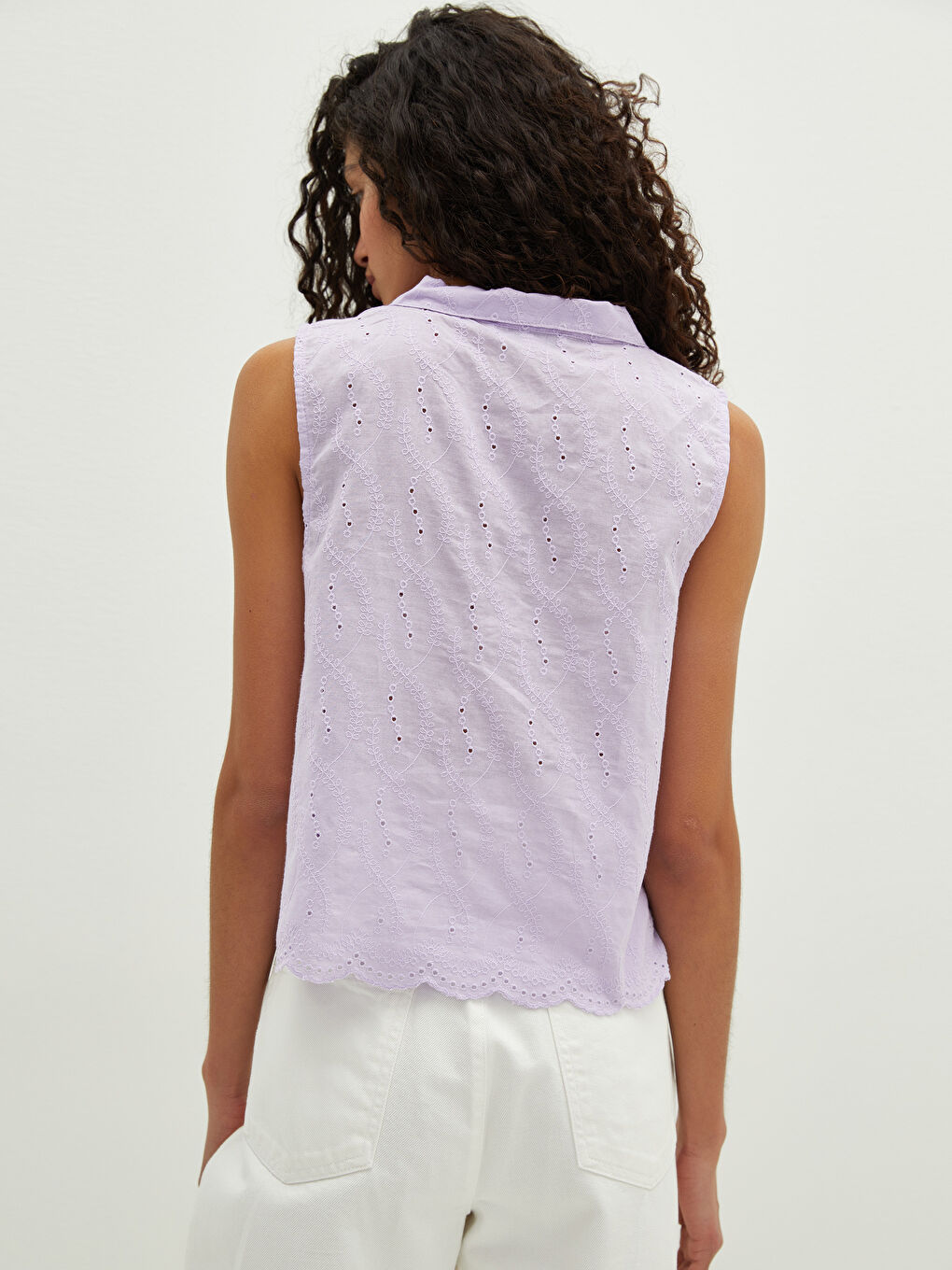 Košulja za Ženski od Poplina Bez Rukava sa Vezom i Kopčanjem na Dugmad-4