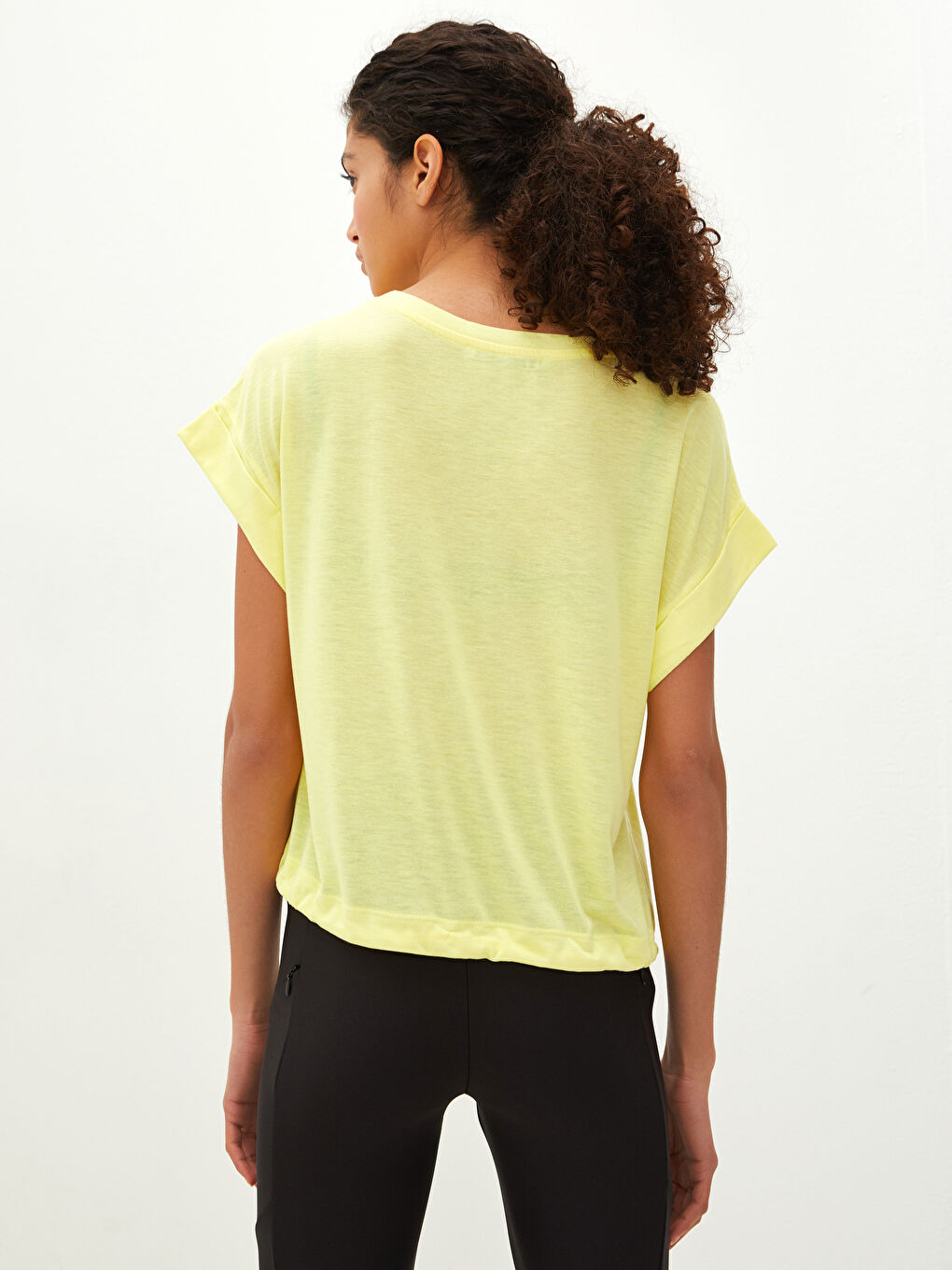 Crew Neck Printed Waist Tie Detail Women's Sports T-Shirt-4