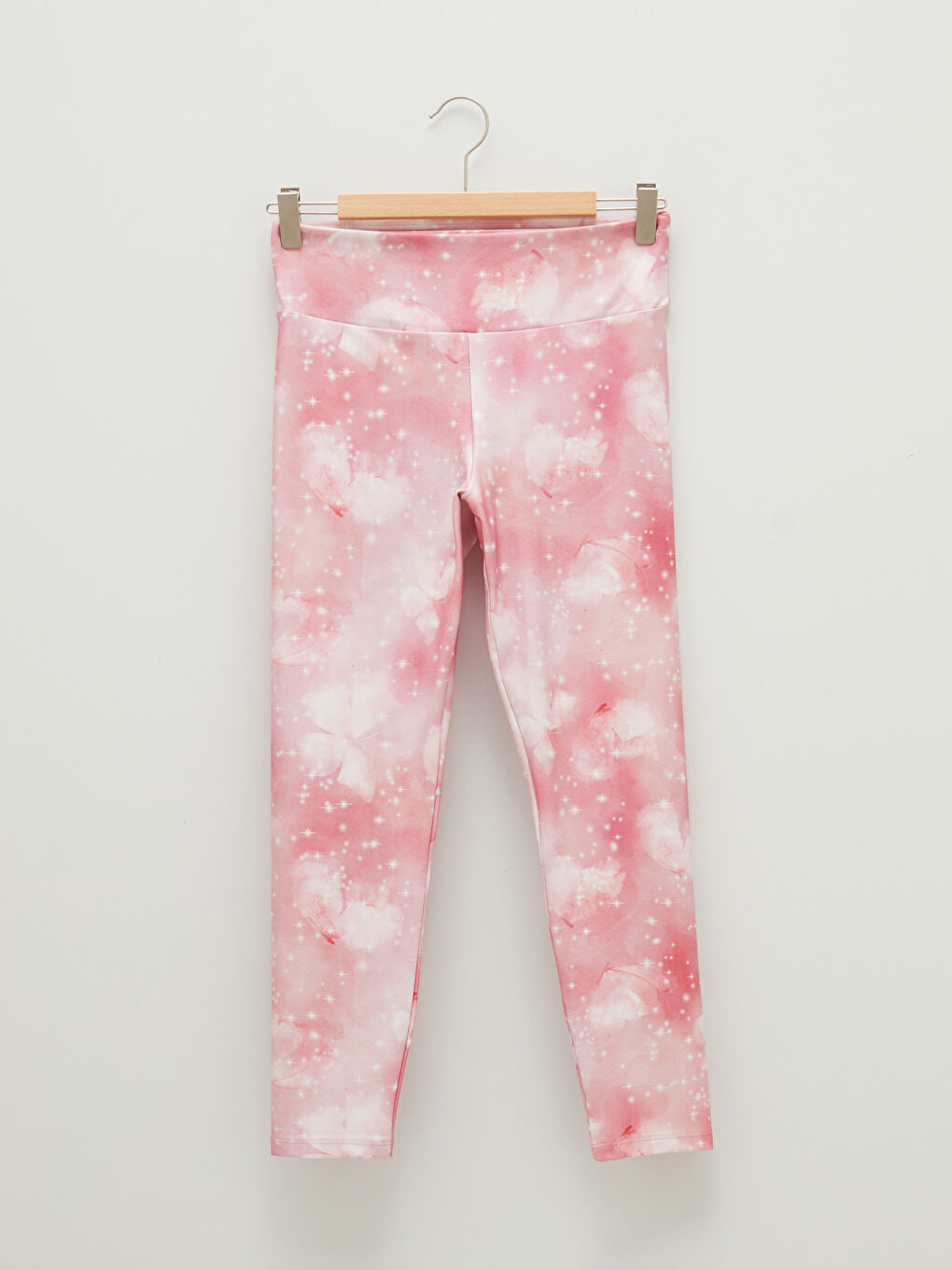 Pembe Beli Lastikli Desenli Kadın Spor Tayt-4