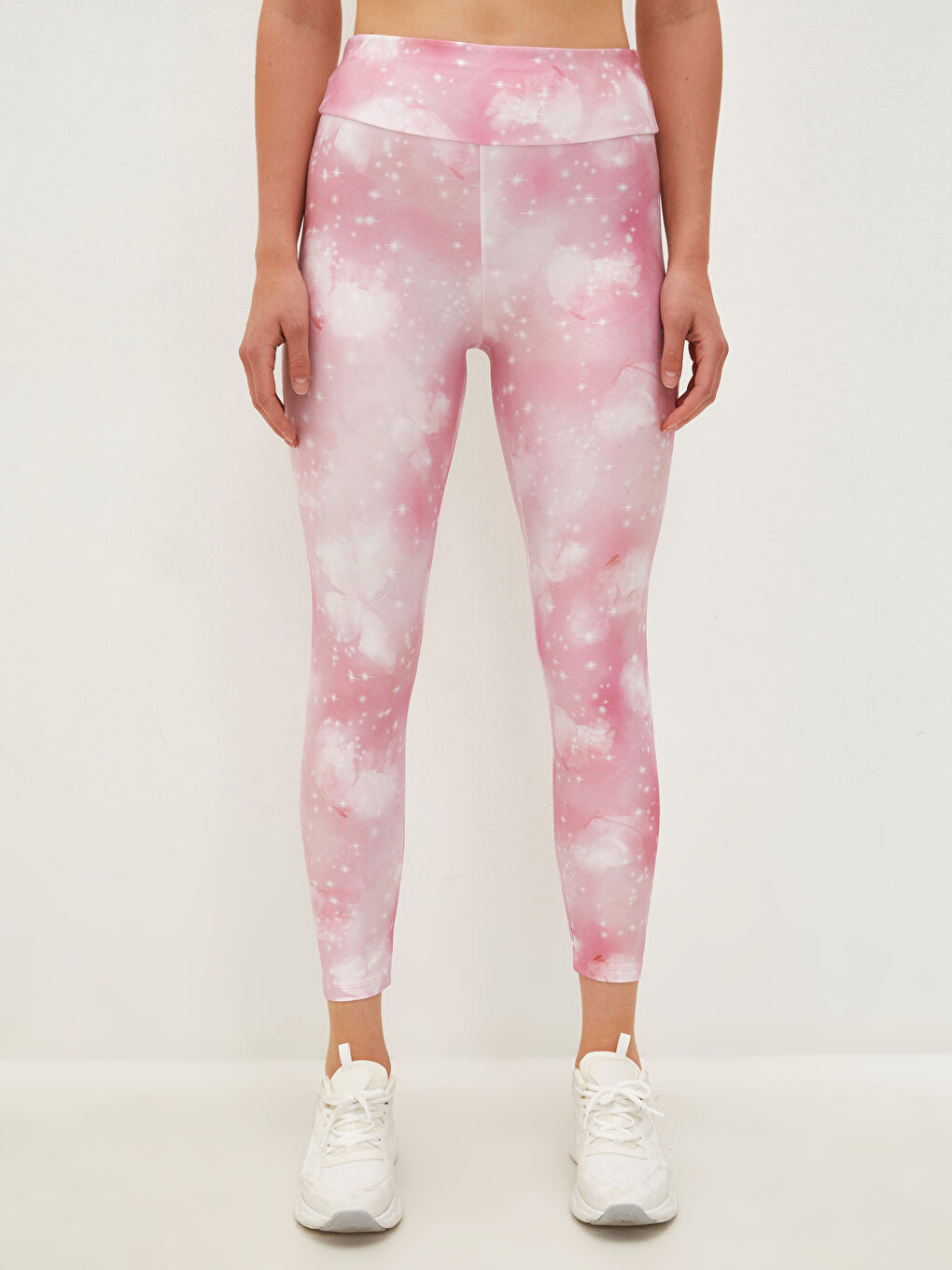 Pembe Beli Lastikli Desenli Kadın Spor Tayt-2