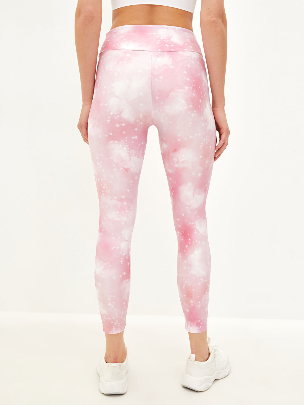 Pembe Beli Lastikli Desenli Kadın Spor Tayt-3