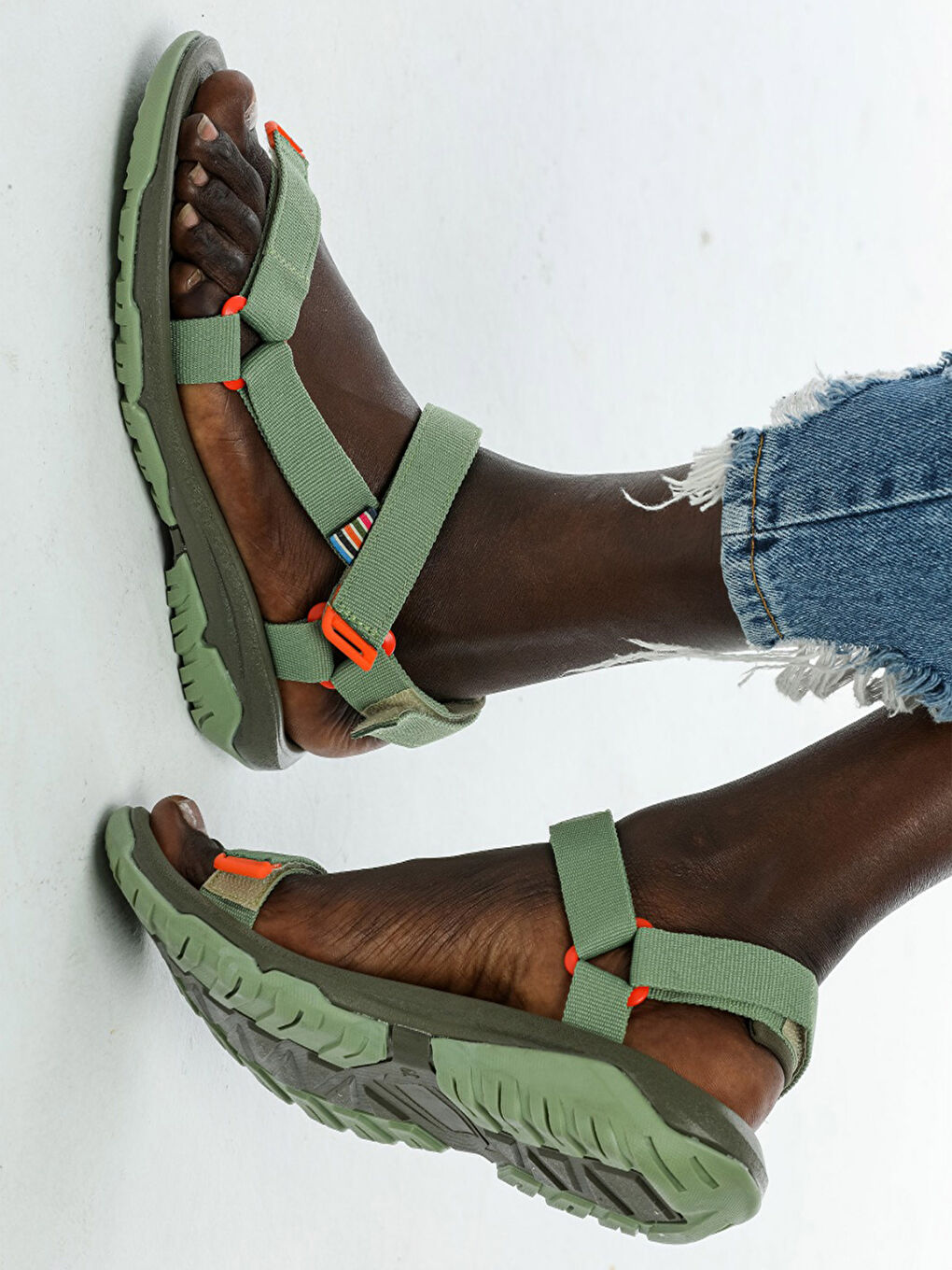 Haki Cırt Cırtlı Kadın Sandalet-1