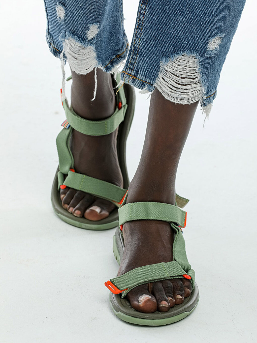 Haki Cırt Cırtlı Kadın Sandalet-2