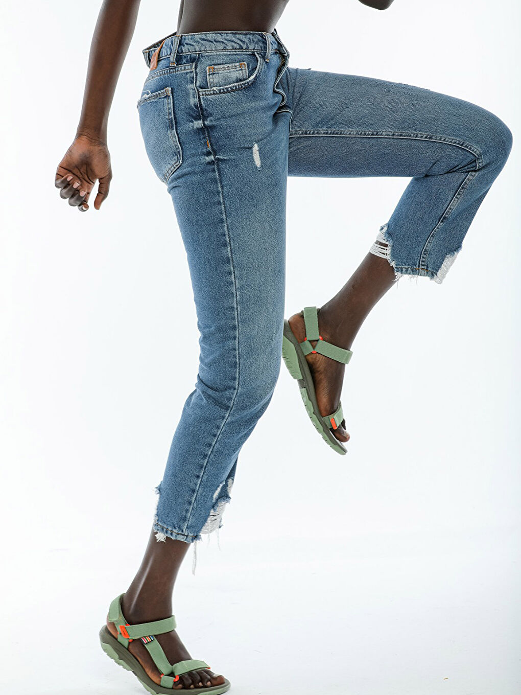 Haki Cırt Cırtlı Kadın Sandalet-5