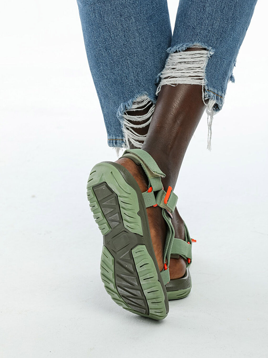 Haki Cırt Cırtlı Kadın Sandalet-8