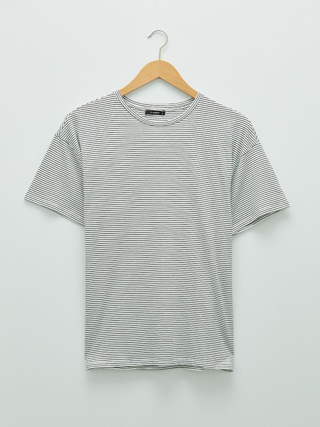 Siyah Büyük Beden Bisiklet Yaka Çizgili Kısa Kollu Kadın Tişört-7