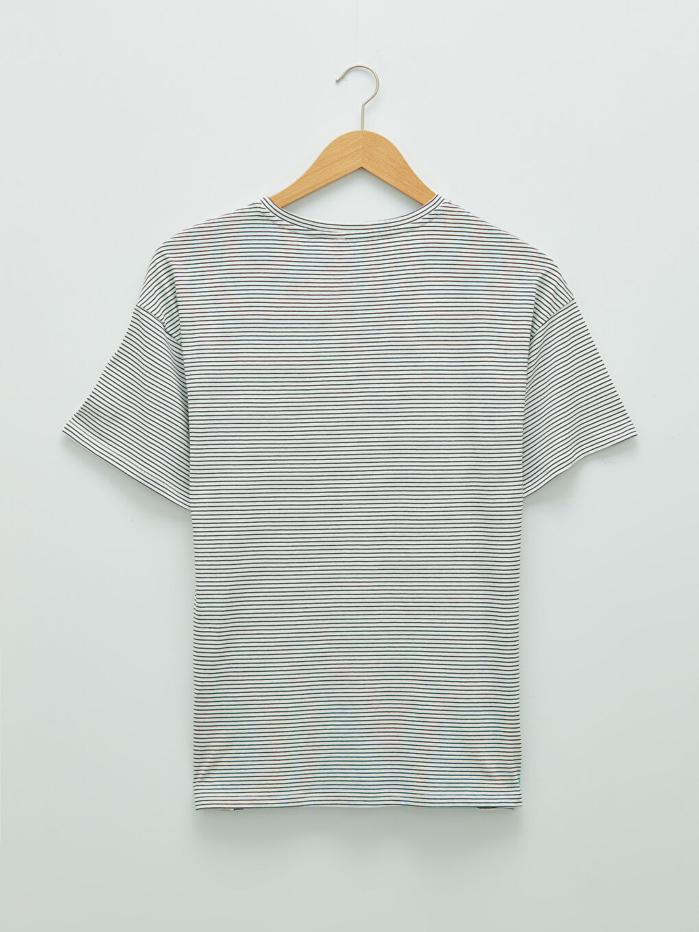 Siyah Büyük Beden Bisiklet Yaka Çizgili Kısa Kollu Kadın Tişört-8