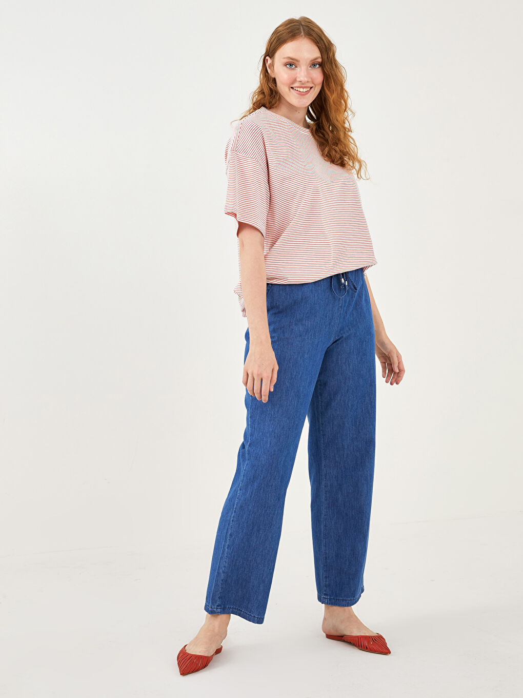 LC WAIKIKI T-shirt pour Femmes Grande Taille à Rayures, Col Rond, Manches Courtes -S1LG52Z8-LEY