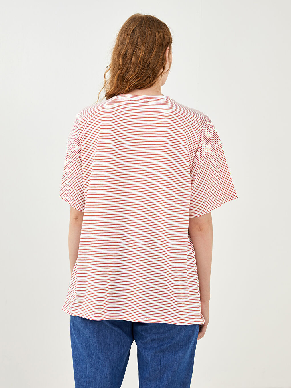 LC WAIKIKI T-shirt pour Femmes Grande Taille à Rayures, Col Rond, Manches Courtes -S1LG52Z8-LEY