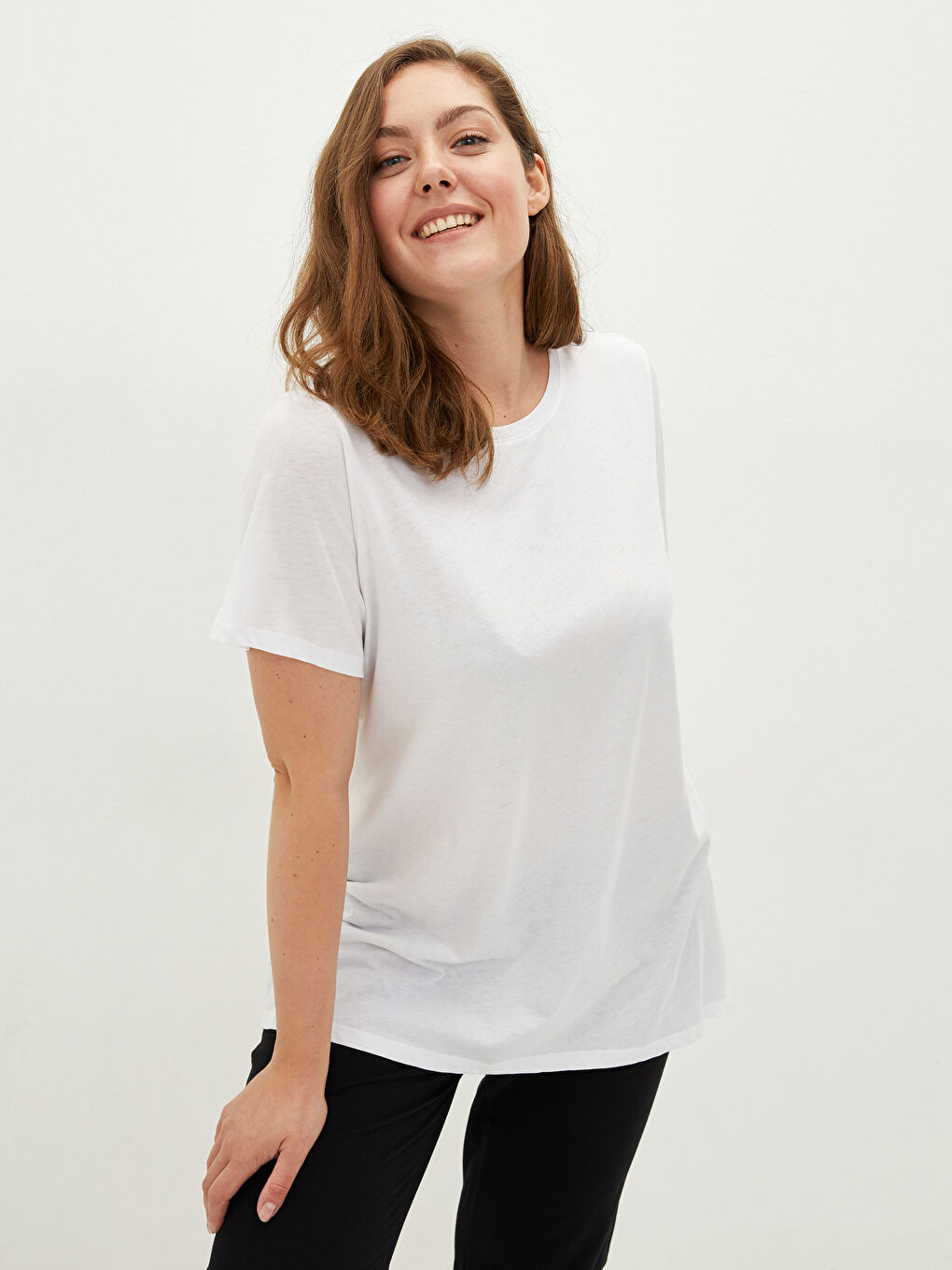 T-Shirt Pour Femmes Grande Taille Col Rond Coupe Droite Manches Courtes-5