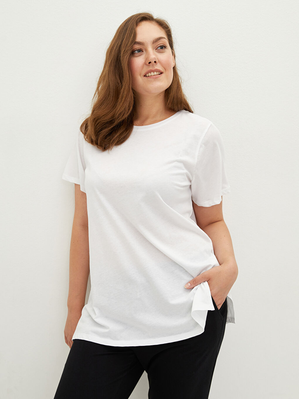 T-Shirt Pour Femmes Grande Taille Col Rond Coupe Droite Manches Courtes-3