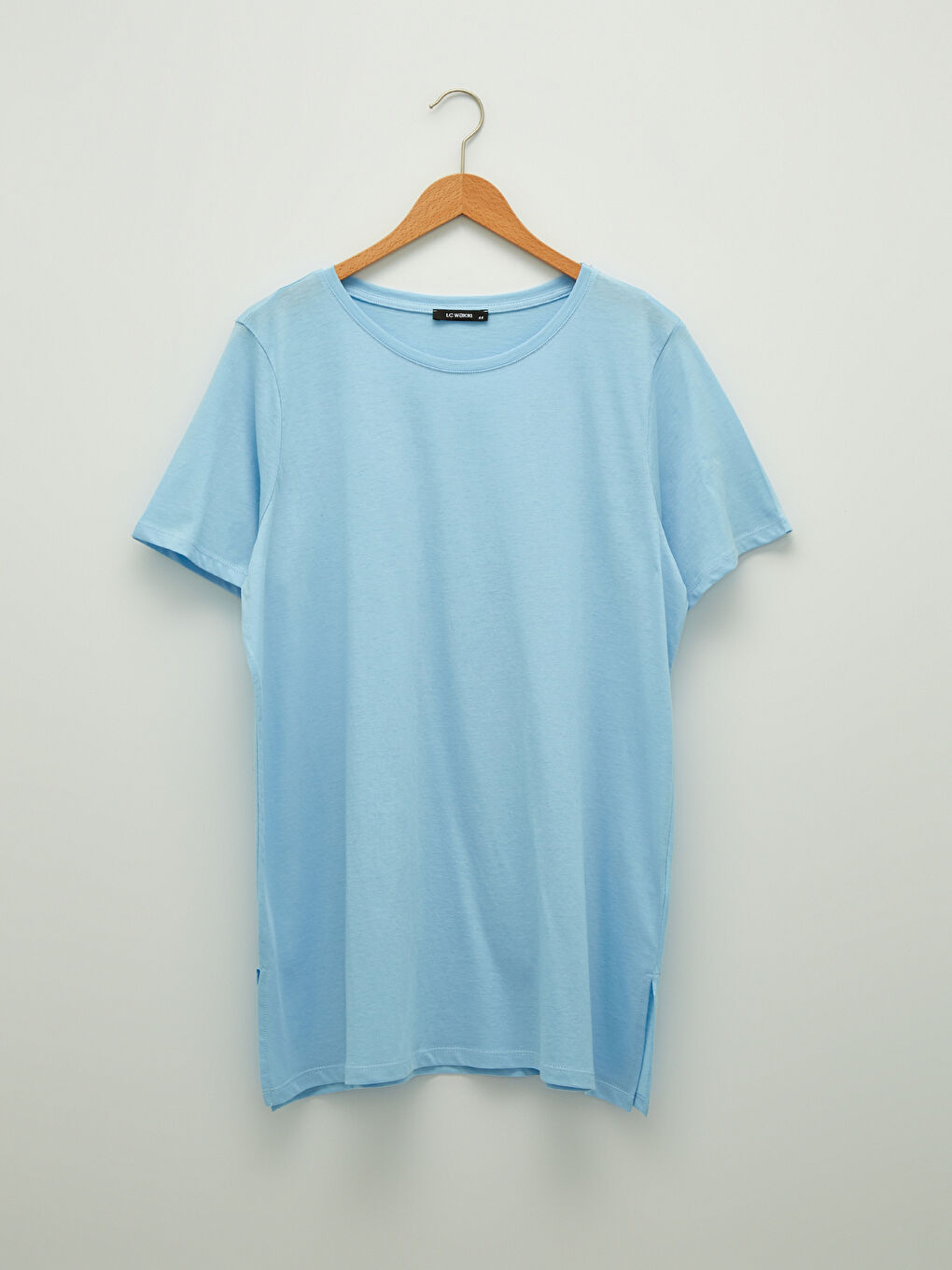 Mavi Büyük Beden Bisiklet Yaka Düz Kısa Kollu Kadın Tişört-11