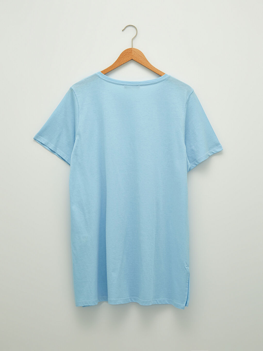 Mavi Büyük Beden Bisiklet Yaka Düz Kısa Kollu Kadın Tişört-12