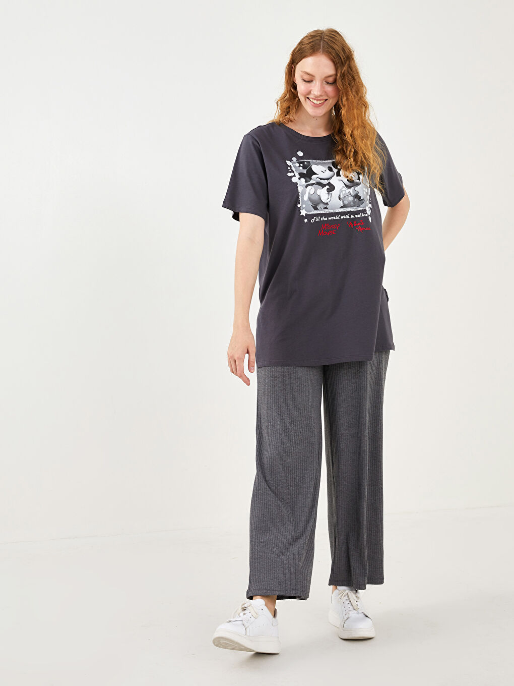 LC WAIKIKI Plus Size Crew Neck Mickey Mouse Printed Short Sleeve Cotton Women's T-Shirt -S1LG93Z8-HKS