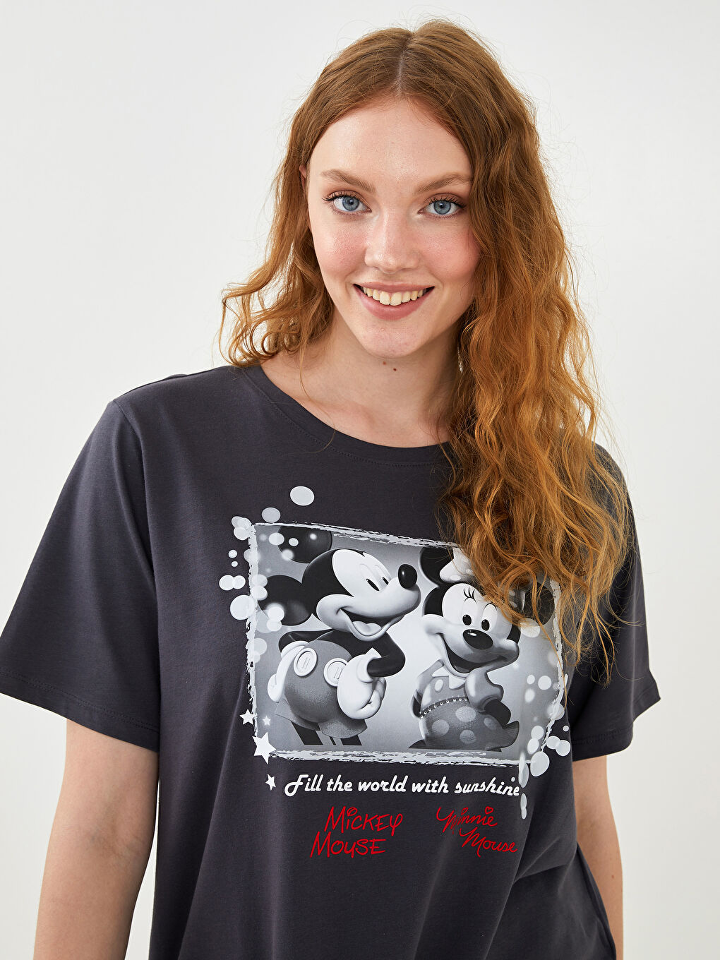 LC WAIKIKI Plus Size Crew Neck Mickey Mouse Printed Short Sleeve Cotton Women's T-Shirt -S1LG93Z8-HKS