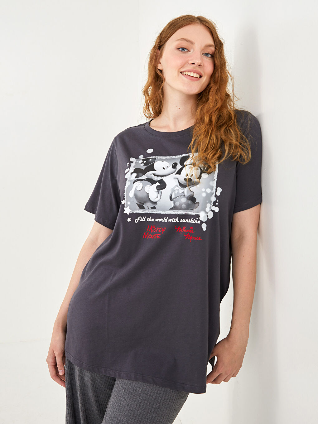 LC WAIKIKI Plus Size Crew Neck Mickey Mouse Printed Short Sleeve Cotton Women's T-Shirt -S1LG93Z8-HKS