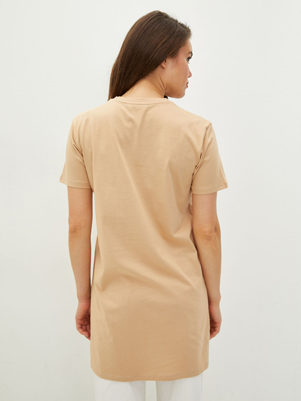 تونيك قطن كم قصير مطبوع بياقة دائرية للسيدات-4