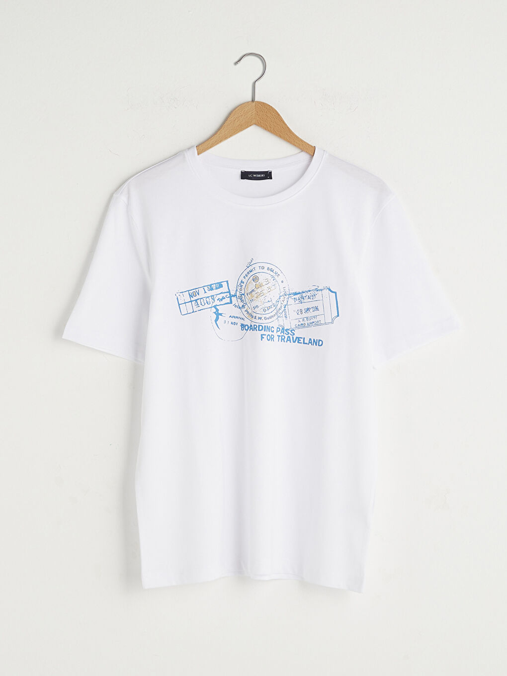 Beyaz Bisiklet Yaka Kısa Kollu Baskılı Penye Erkek Tişört-6