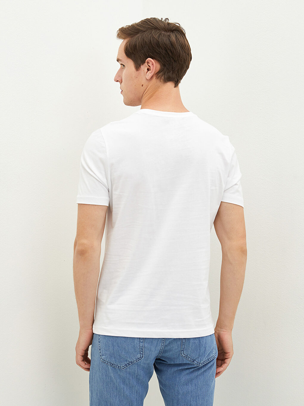 Beyaz Bisiklet Yaka Kısa Kollu Baskılı Penye Erkek Tişört-4