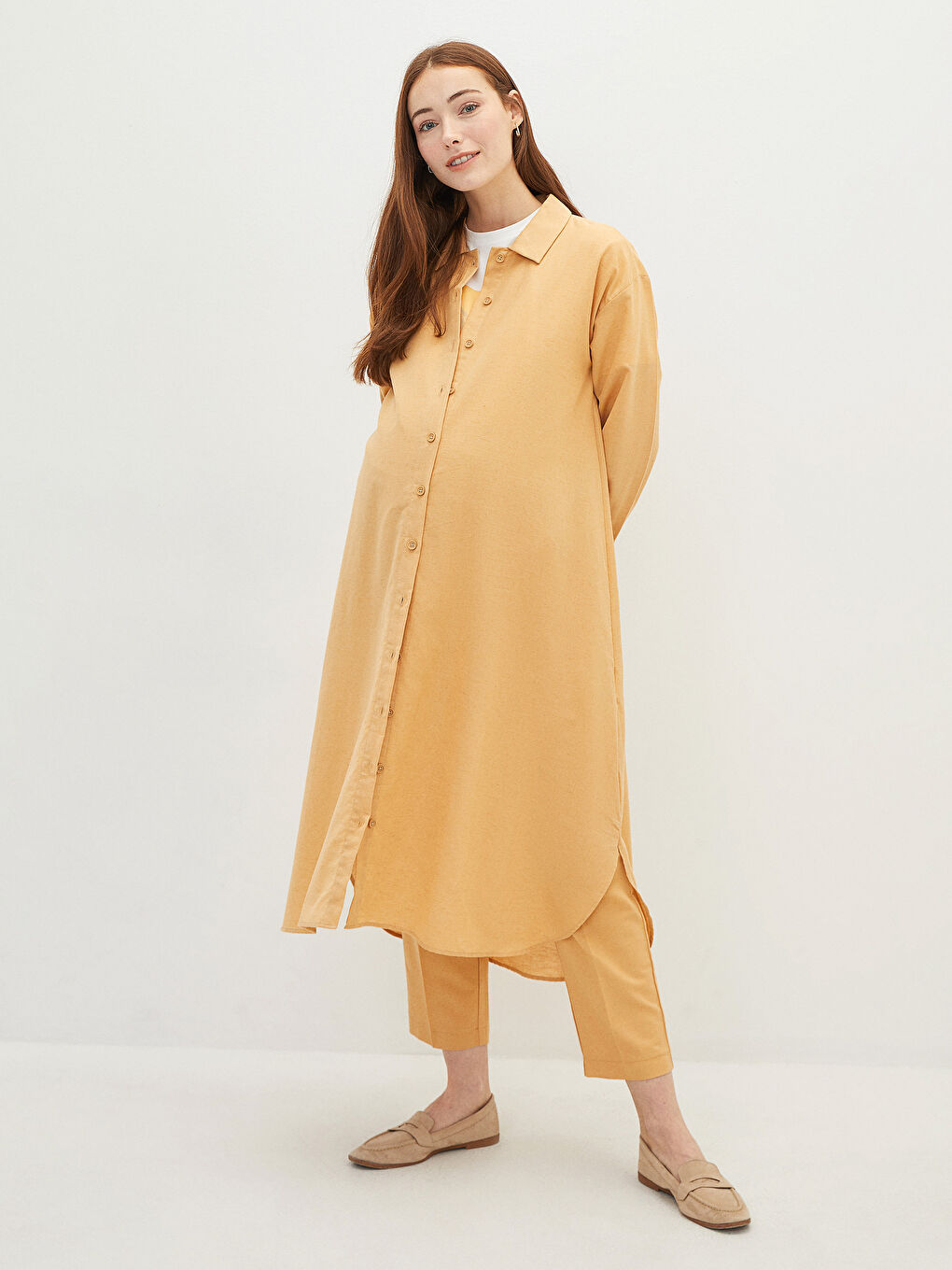 تونيك قميص نسائي سادة بأكمام طويلة للأمومة-3