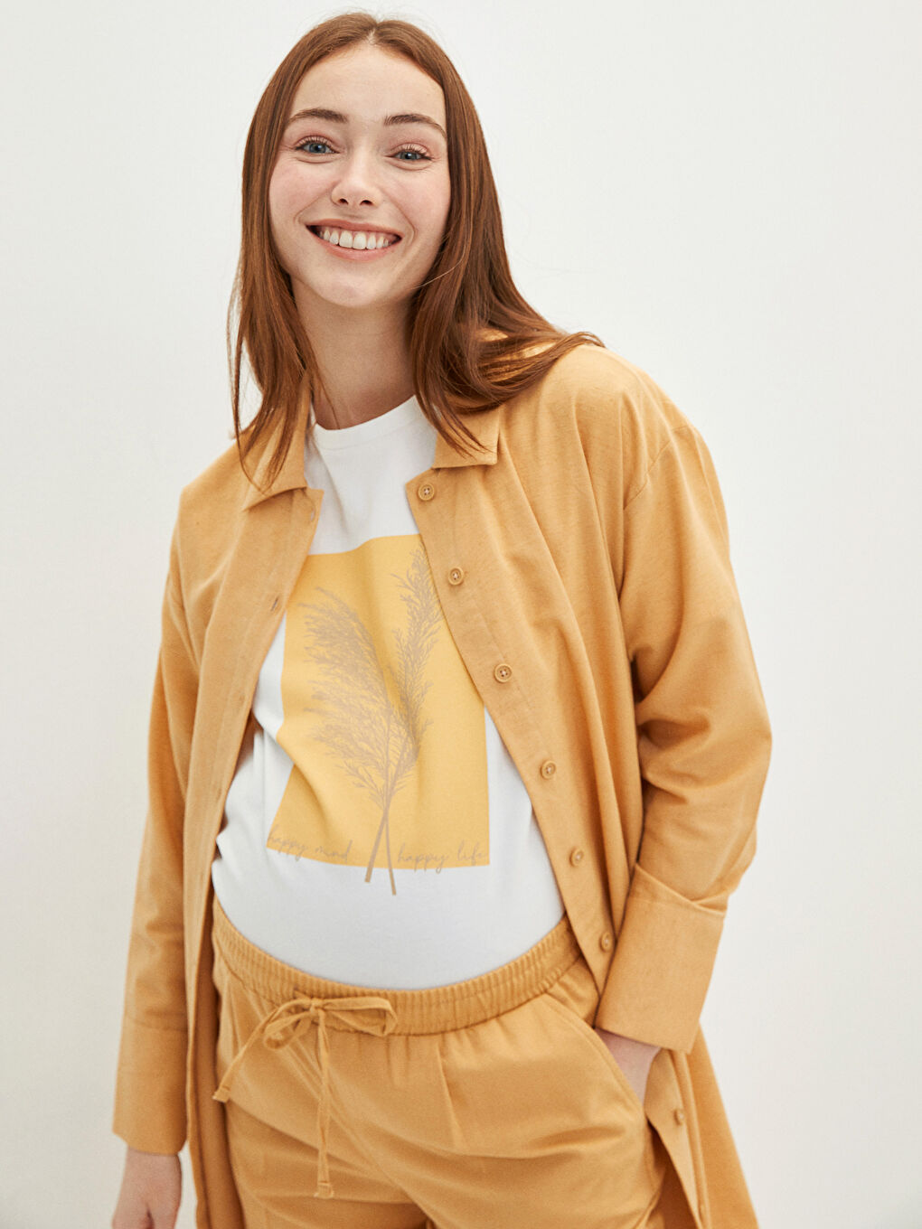 تونيك قميص نسائي سادة بأكمام طويلة للأمومة-1