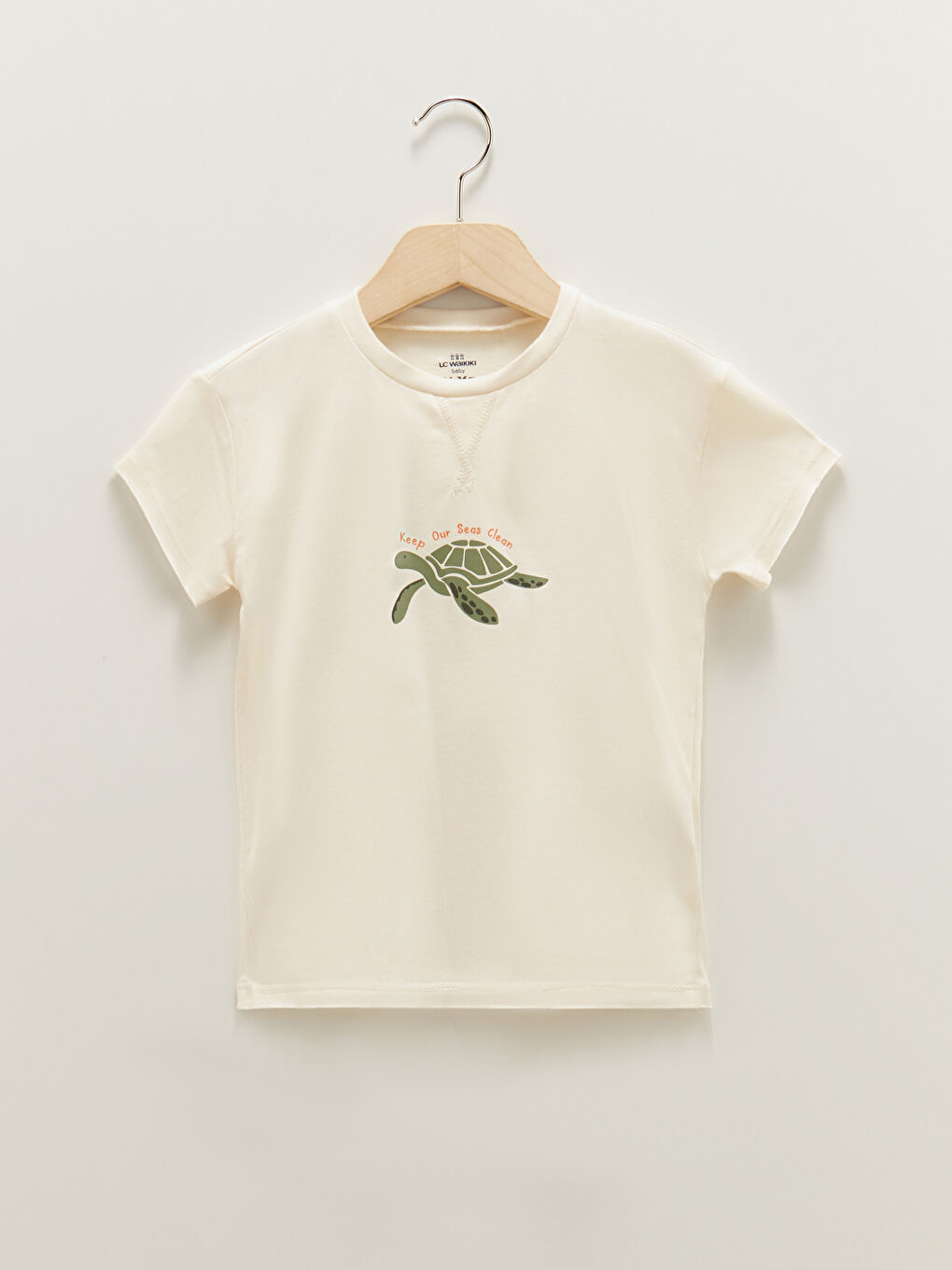 Ekru Bisiklet Yaka Meyve Özüyle Boyanmış Pamuklu Kısa Kollu Erkek Bebek Tişört