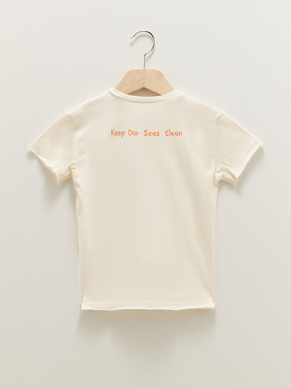 Ekru Bisiklet Yaka Meyve Özüyle Boyanmış Pamuklu Kısa Kollu Erkek Bebek Tişört-1