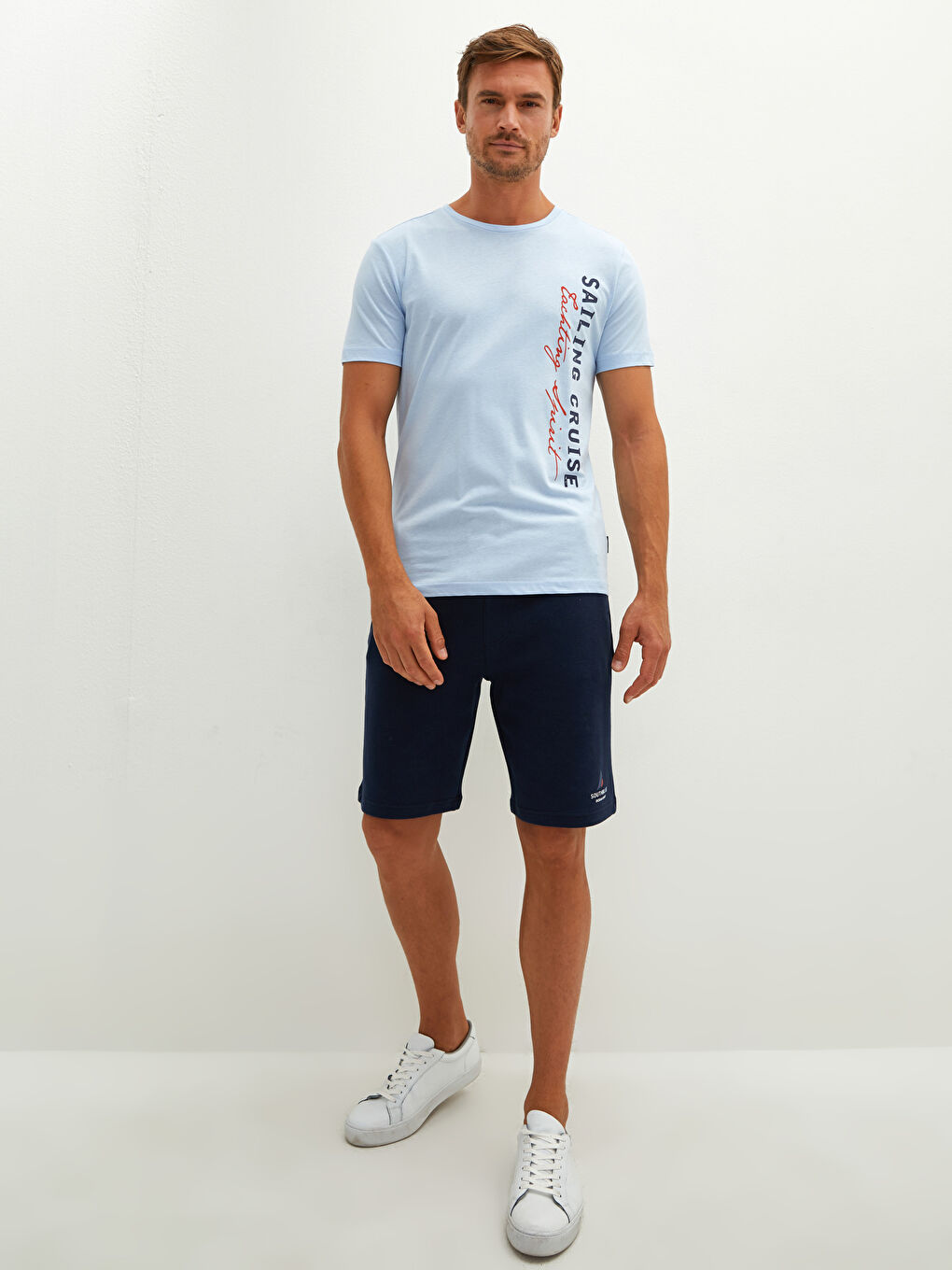 Lila Bisiklet Yaka Kısa Kollu Baskılı Penye Erkek Tişört-3