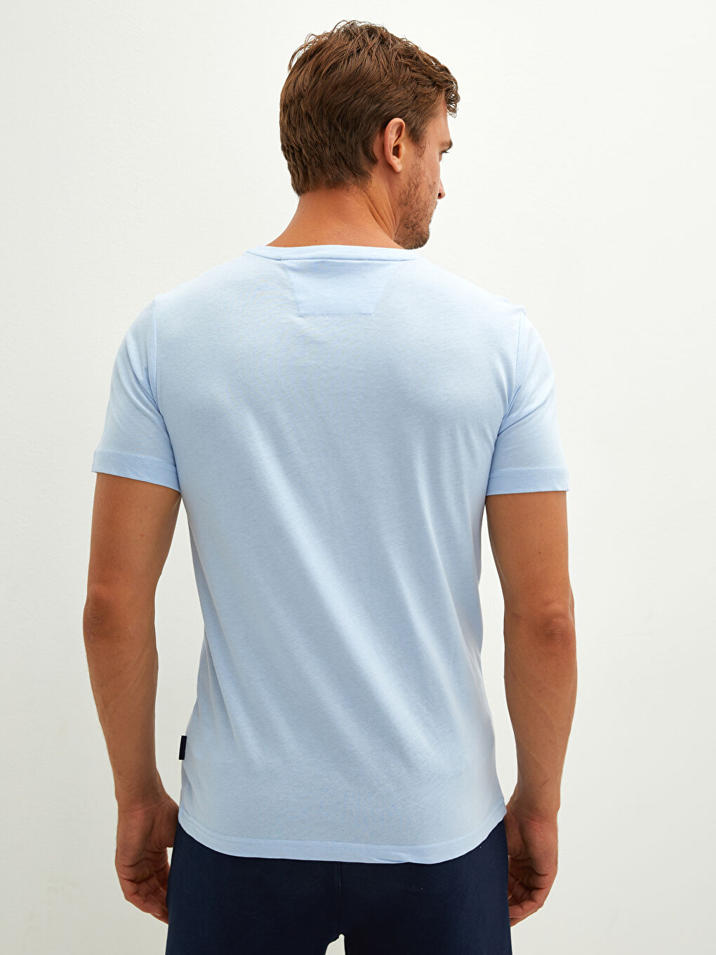 Lila Bisiklet Yaka Kısa Kollu Baskılı Penye Erkek Tişört-5