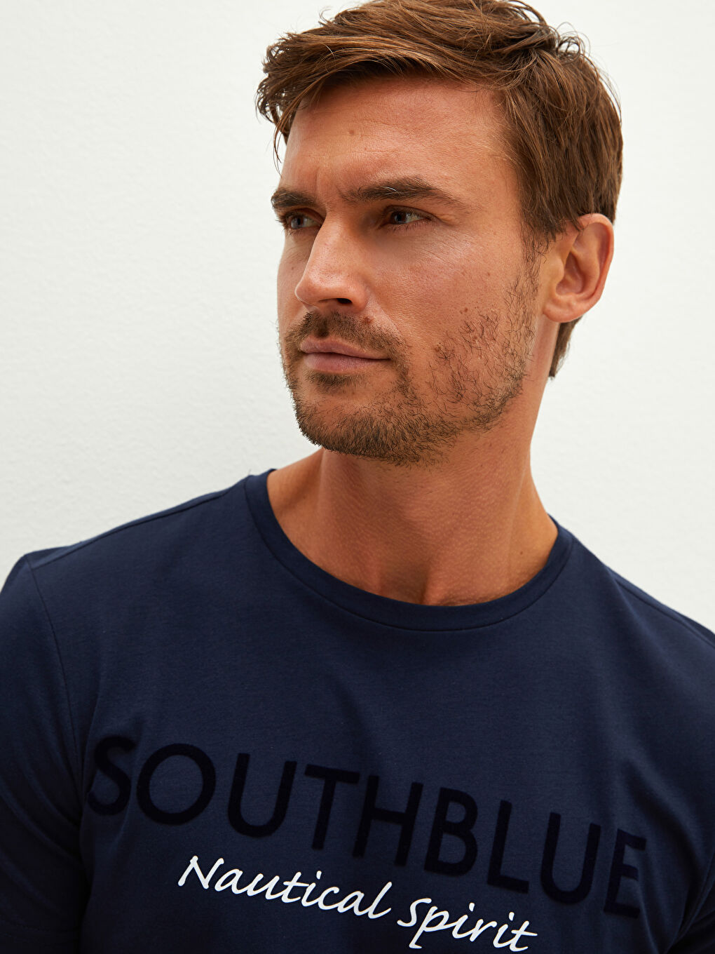 Lacivert Bisiklet Yaka Kısa Kollu Baskılı Penye Erkek Tişört-3