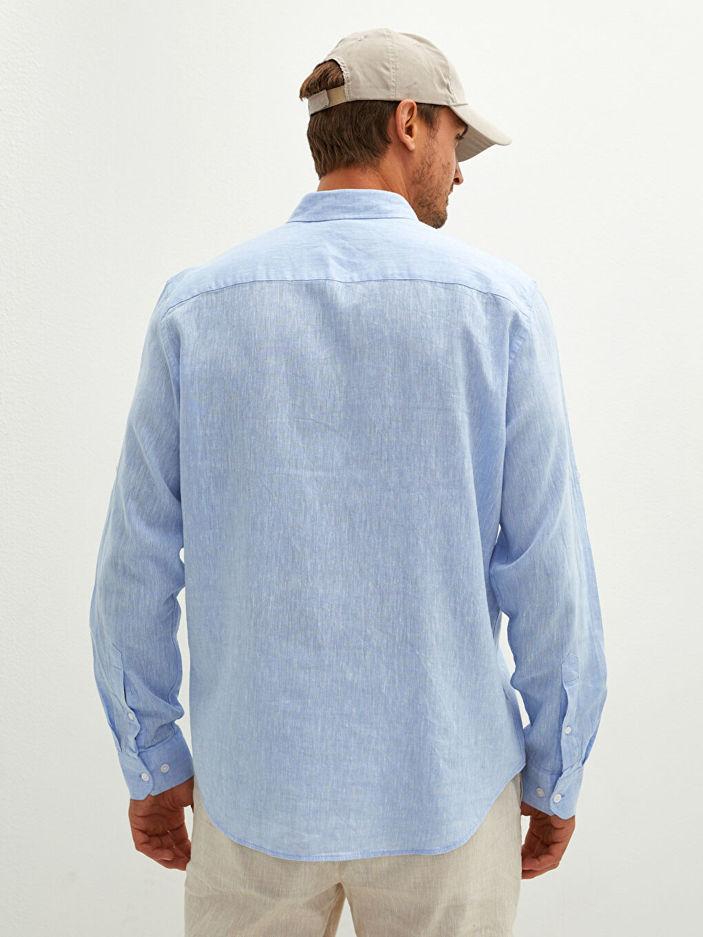 Рубашка Мужская Льняная Стандартного Кроя С Длинным Рукавом-5