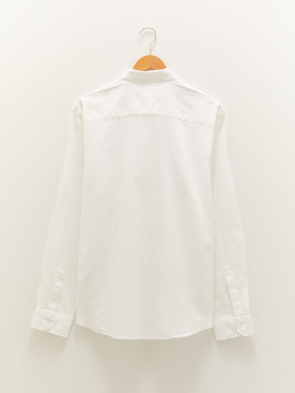 Beyaz Regular Fit Uzun Kollu Keten Erkek Gömlek-6